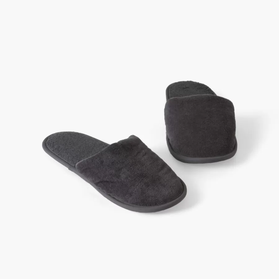 Carré Blanc Coffrets Cadeaux | Mules De Bain | Chaussons mules homme coton Lola anthracite