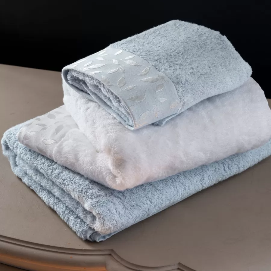 Carré Blanc Draps De Bain | Drap de bain coton et viscose de bambou Equinoxe bleu givre