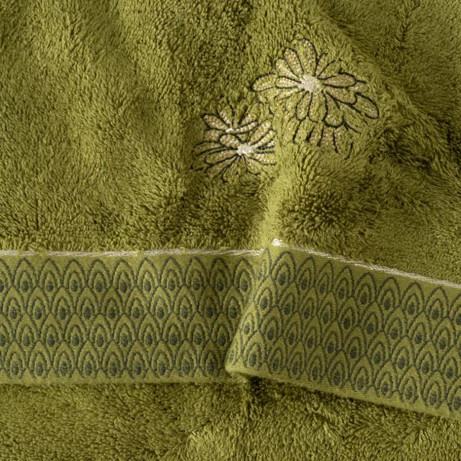 Carré Blanc Draps De Bain | Drap de bain coton et viscose de bambou Silvalys vert mousse