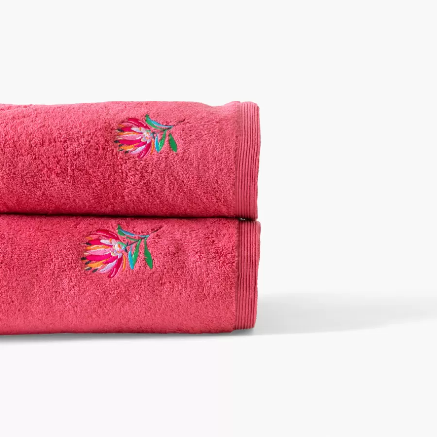 Carré Blanc Draps De Bain | Drap de bain coton Protea rose pitaya