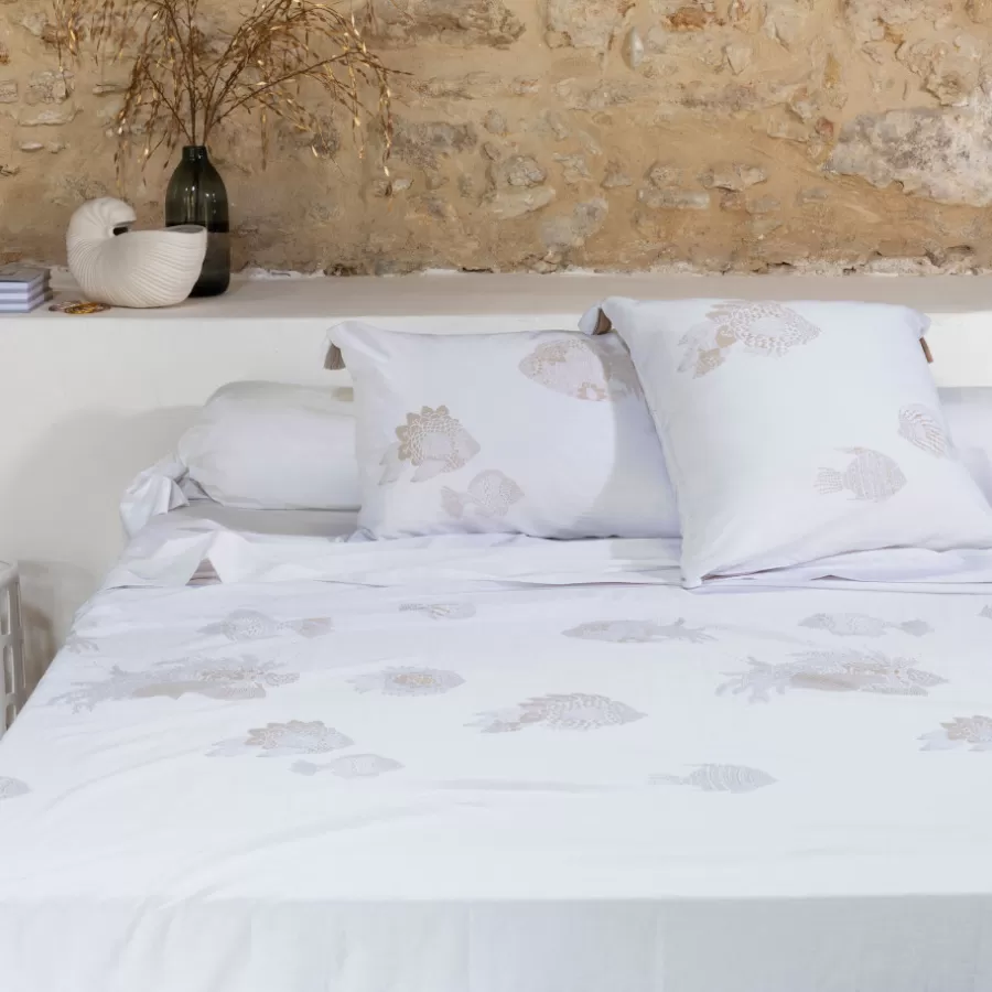 Carré Blanc Draps De Lit | Drap de lit coton Amorgos