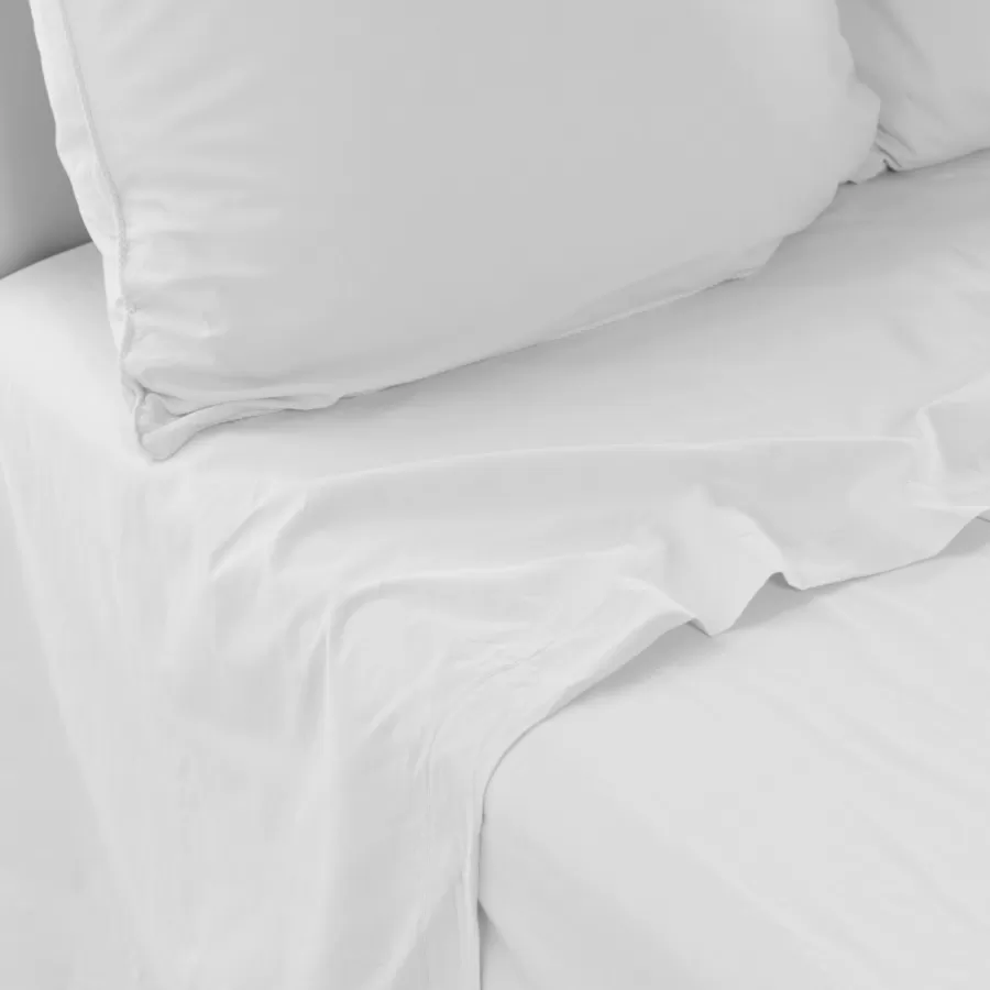 Carré Blanc Draps De Lit | Drap de lit en pur coton lavé biologique Souffle blanc