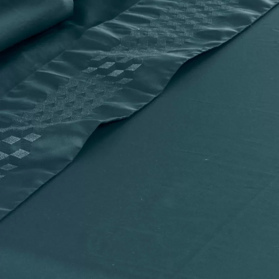 Carré Blanc Draps De Lit | Drap de lit satin de coton Cubes II vert cèdre