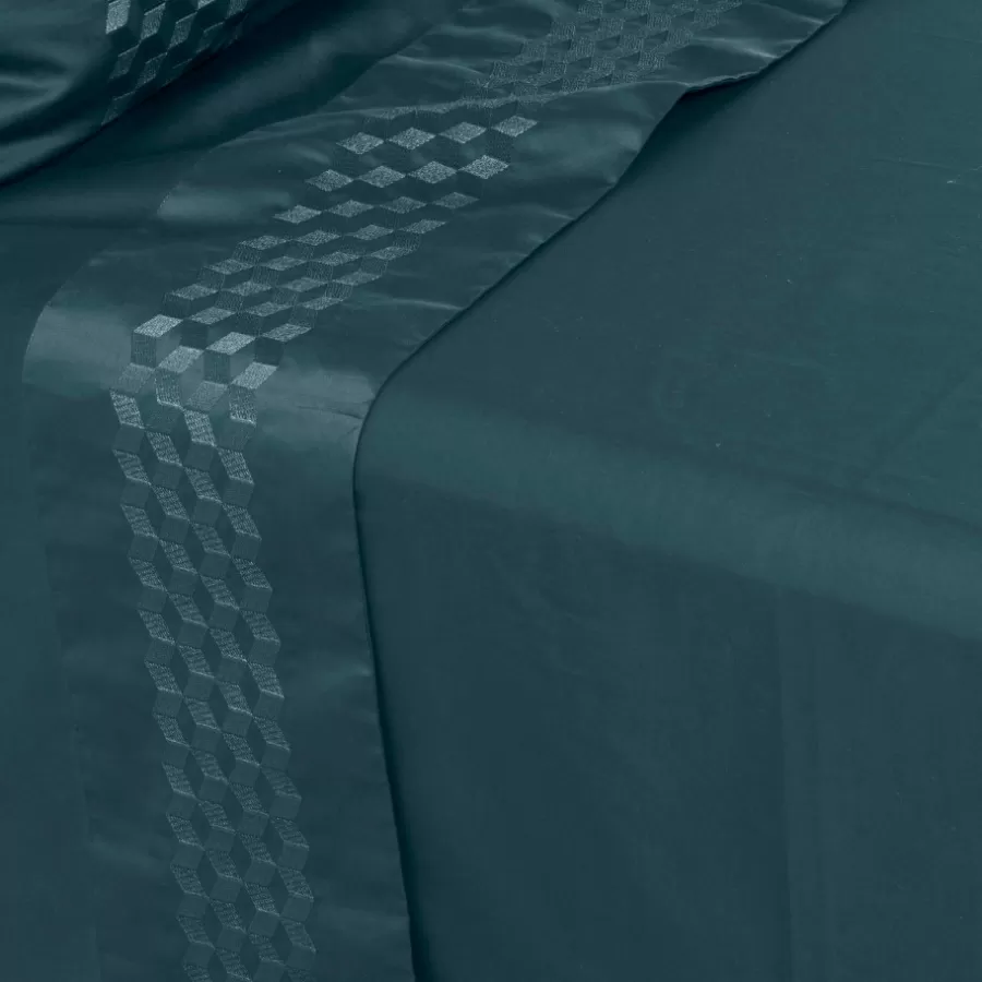 Carré Blanc Draps De Lit | Drap de lit satin de coton Cubes II vert cèdre
