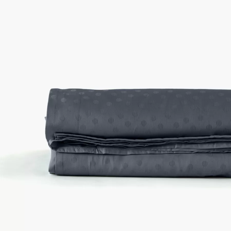 Carré Blanc Draps De Lit | Drap de lit satin de coton jacquard pois et rayures Prestige bleu nuit