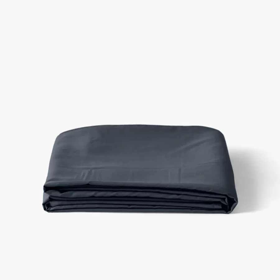 Carré Blanc Draps De Lit | Drap de lit satin de coton jacquard pois et rayures Prestige bleu nuit