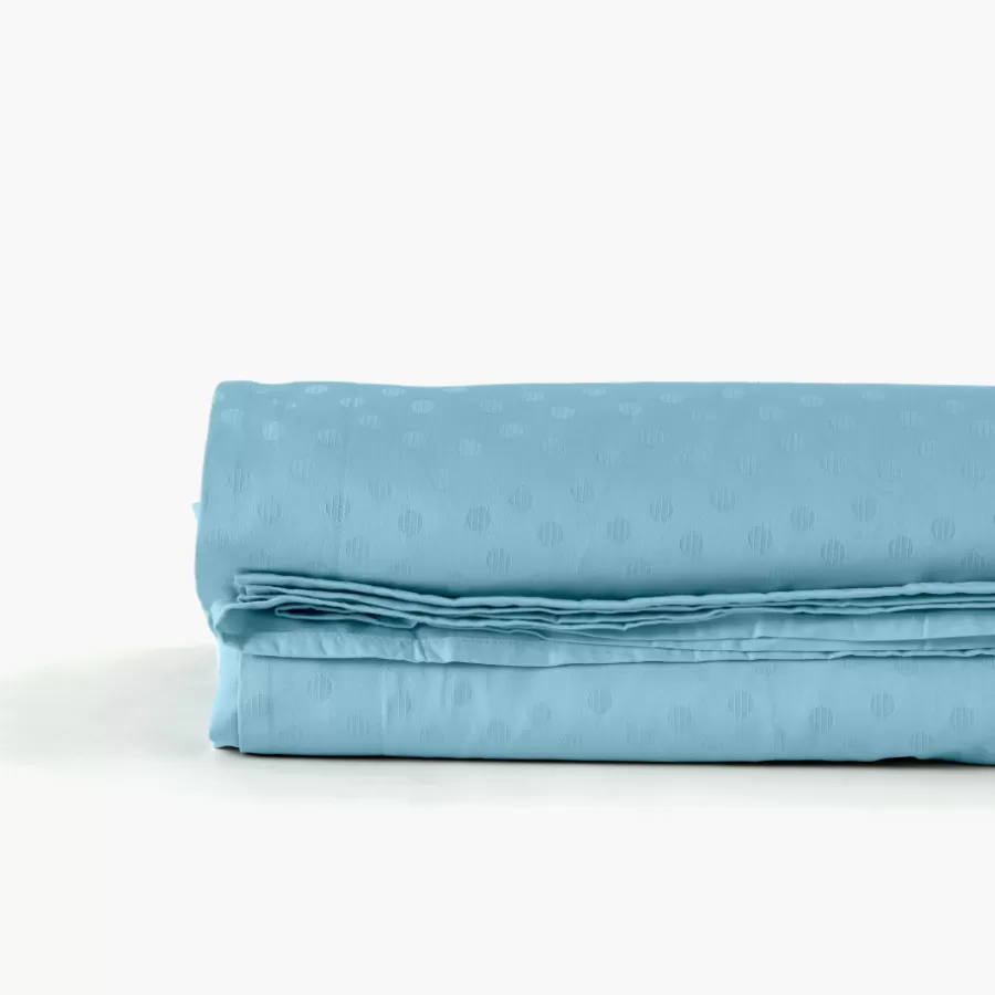 Carré Blanc Draps De Lit | Drap de lit satin de coton jacquard pois et rayures Prestige glacier