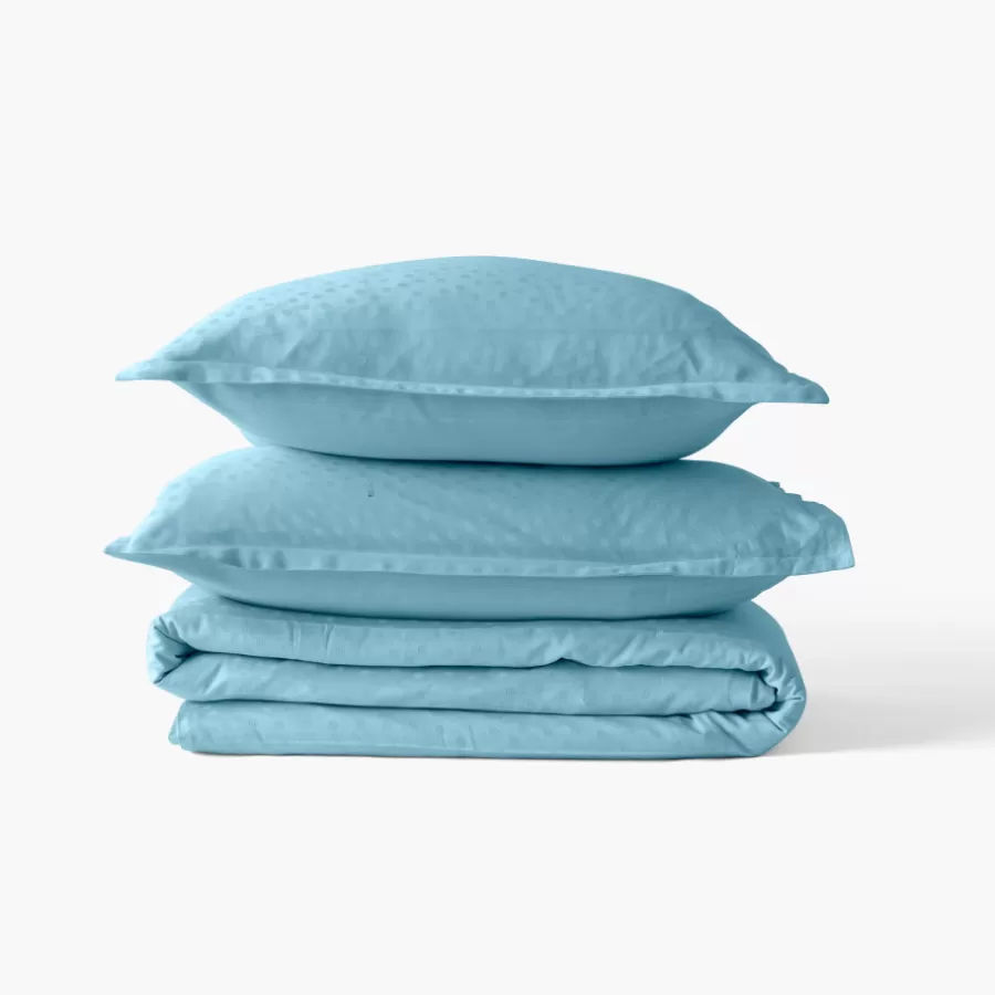 Carré Blanc Draps De Lit | Drap de lit satin de coton jacquard pois et rayures Prestige glacier