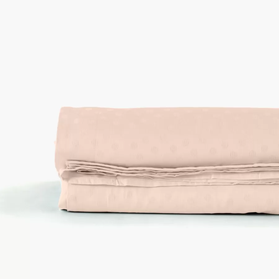 Carré Blanc Draps De Lit | Drap de lit satin de coton jacquard pois et rayures Prestige nacre