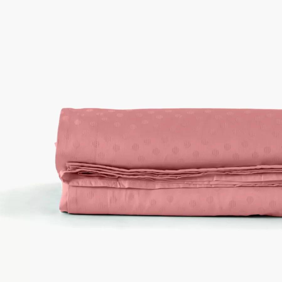 Carré Blanc Draps De Lit | Drap de lit satin de coton jacquard pois et rayures Prestige santal
