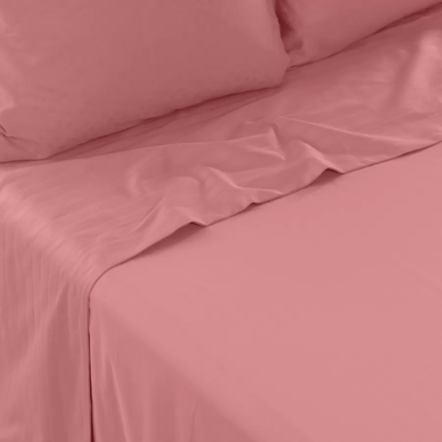 Carré Blanc Draps De Lit | Drap de lit satin de coton jacquard pois et rayures Prestige santal