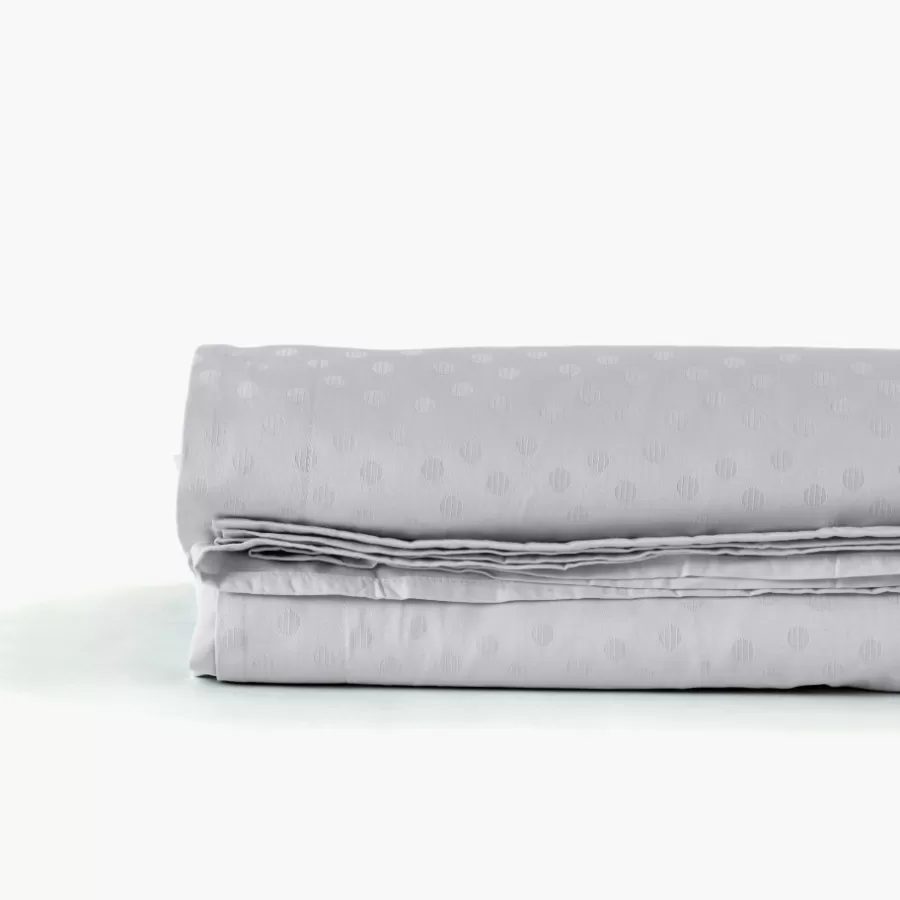 Carré Blanc Draps De Lit | Drap de lit satin de coton jacquard pois et rayures Prestige tourterelle