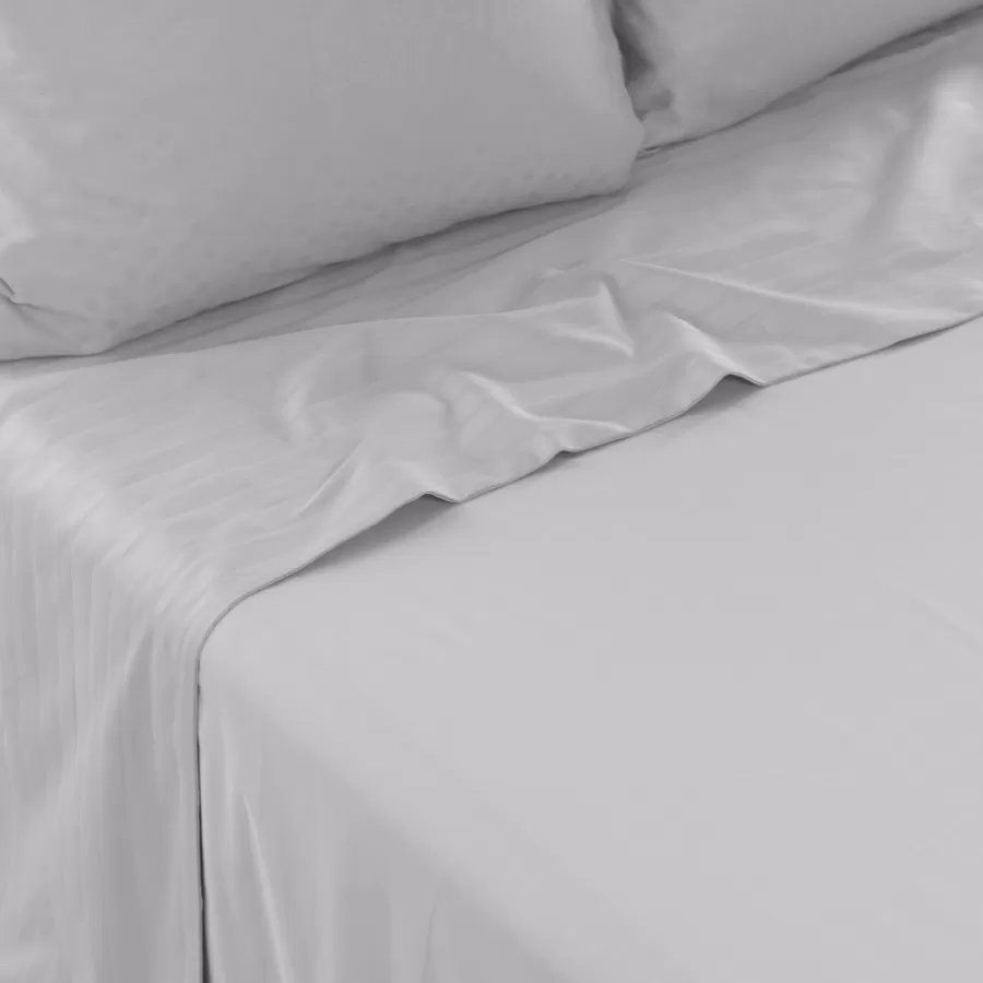 Carré Blanc Draps De Lit | Drap de lit satin de coton jacquard pois et rayures Prestige tourterelle