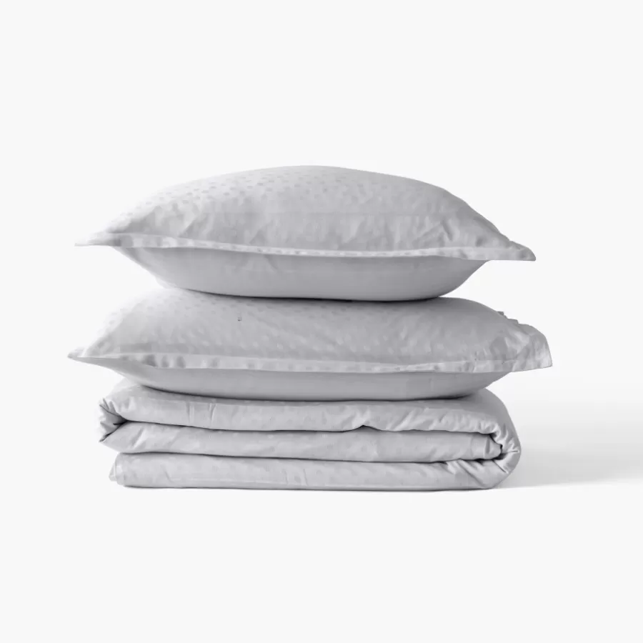 Carré Blanc Draps De Lit | Drap de lit satin de coton jacquard pois et rayures Prestige tourterelle
