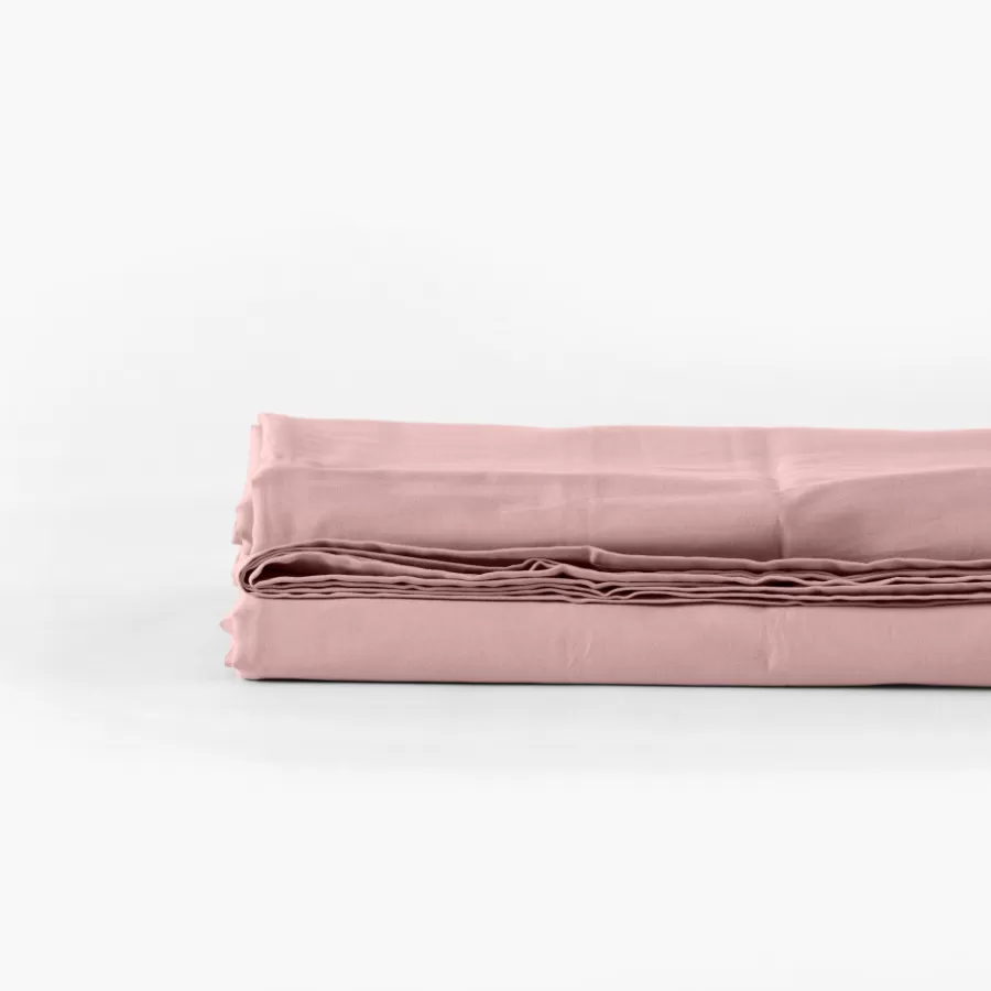 Carré Blanc Draps De Lit | Drap de lit satin de coton lavé bio Quartz blush