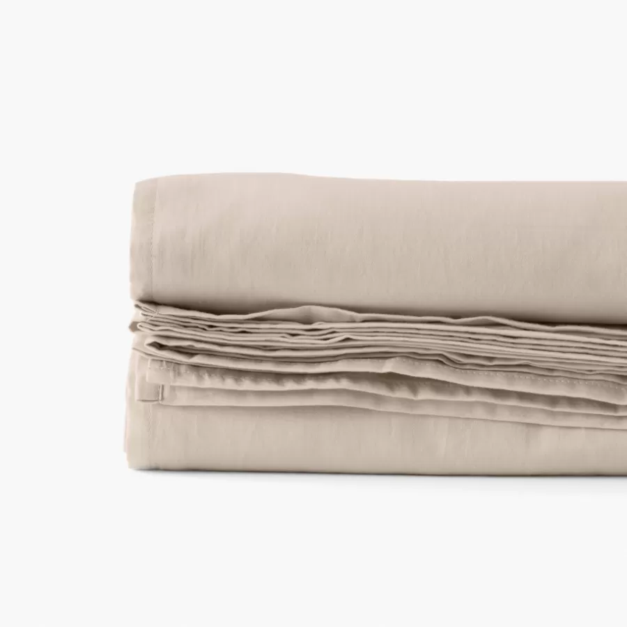 Carré Blanc Draps De Lit | Drap de lit satin de coton lavé bio Quartz dune