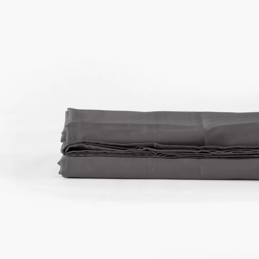 Carré Blanc Draps De Lit | Drap de lit satin de coton lavé bio Quartz galet