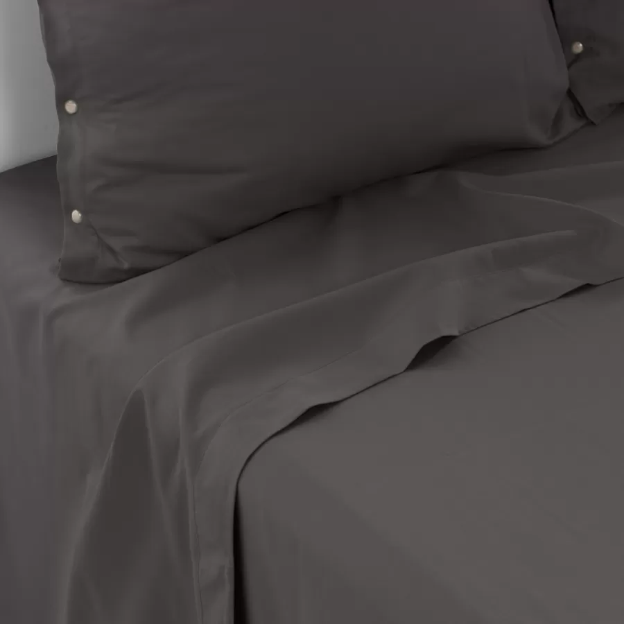 Carré Blanc Draps De Lit | Drap de lit satin de coton lavé bio Quartz galet