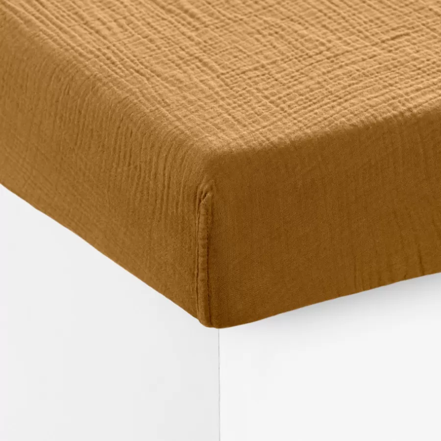 Carré Blanc Draps Housse | Drap housse gaze de coton Infini écorce et absynthe