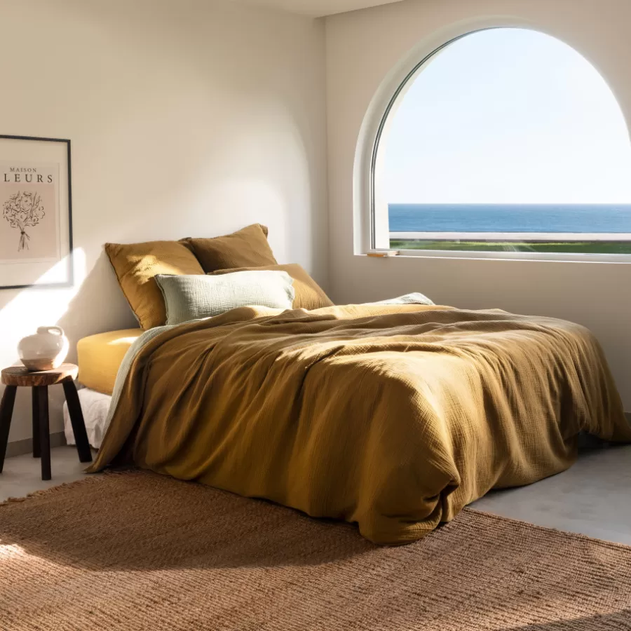 Carré Blanc Draps Housse | Drap housse gaze de coton Infini écorce et absynthe