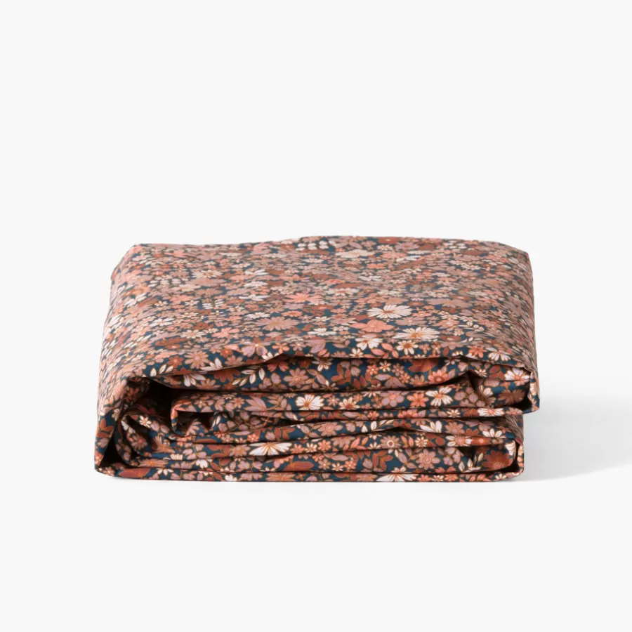Carré Blanc Draps Housse | Drap housse percale de coton Neo bleu prusse floral