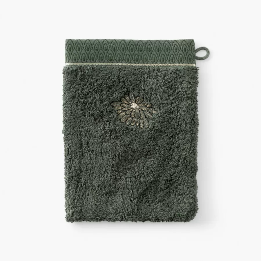 Carré Blanc Gants De Toilette | Gant de toilette coton et viscose de bambou Silvalys vert forêt