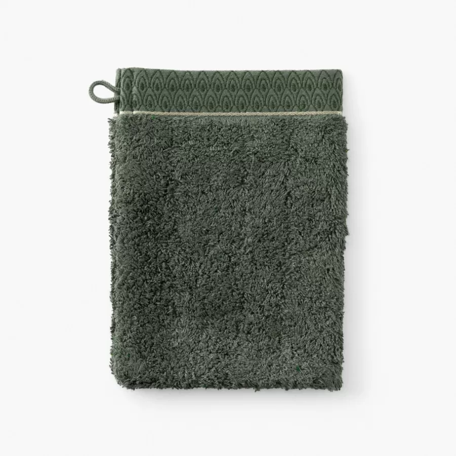 Carré Blanc Gants De Toilette | Gant de toilette coton et viscose de bambou Silvalys vert forêt