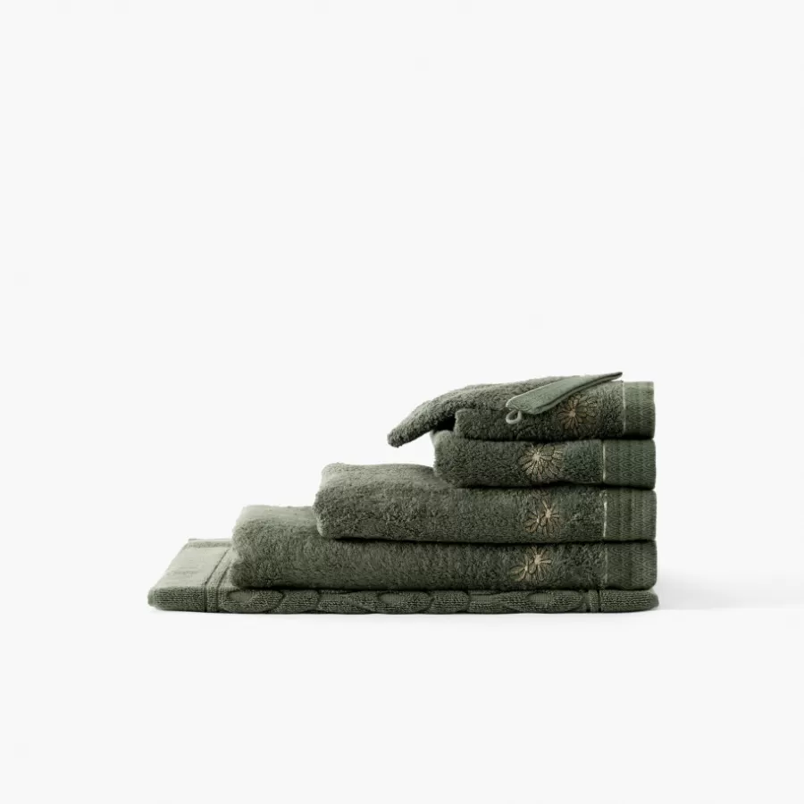 Carré Blanc Gants De Toilette | Gant de toilette coton et viscose de bambou Silvalys vert forêt