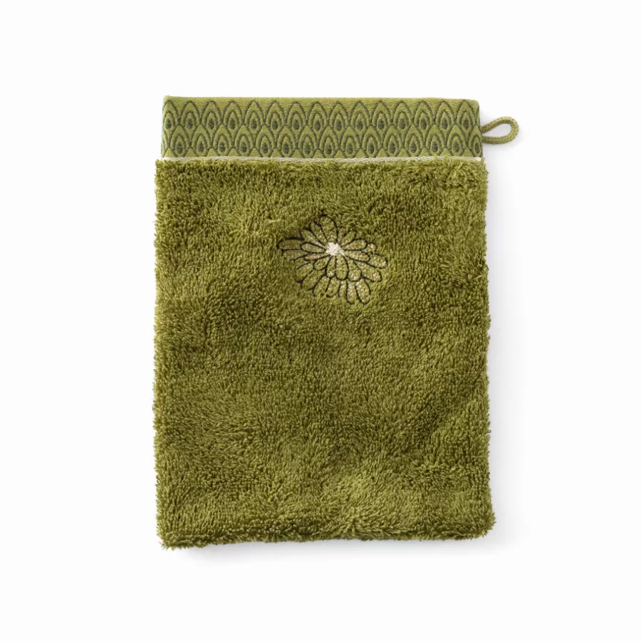 Carré Blanc Gants De Toilette | Gant de toilette coton et viscose de bambou Silvalys vert mousse