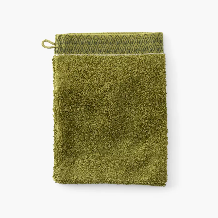 Carré Blanc Gants De Toilette | Gant de toilette coton et viscose de bambou Silvalys vert mousse