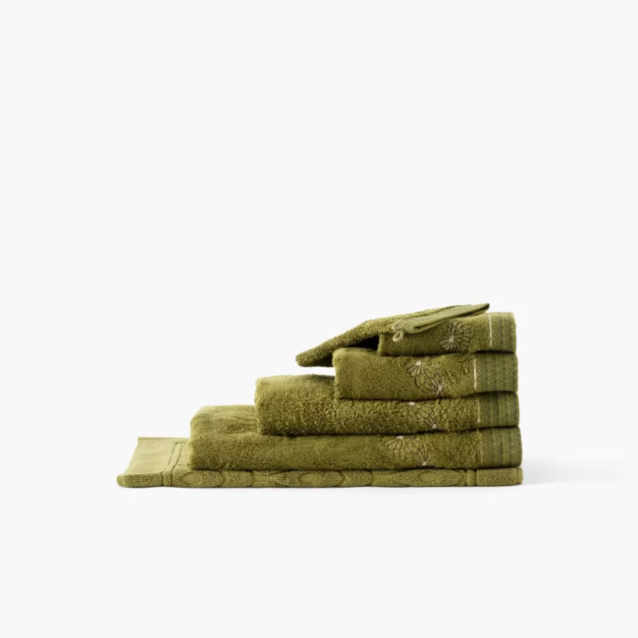 Carré Blanc Gants De Toilette | Gant de toilette coton et viscose de bambou Silvalys vert mousse