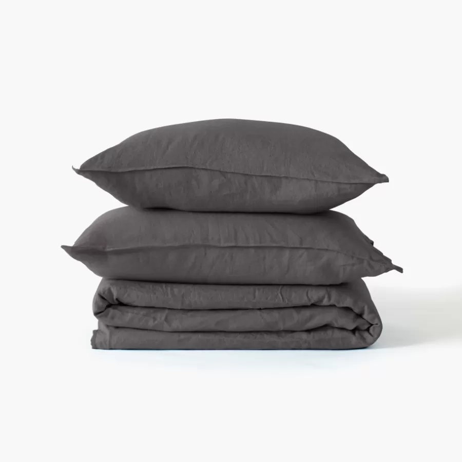 Carré Blanc Housses De Couette | Housse de couette enfant lin et coton lavé Songe charbon
