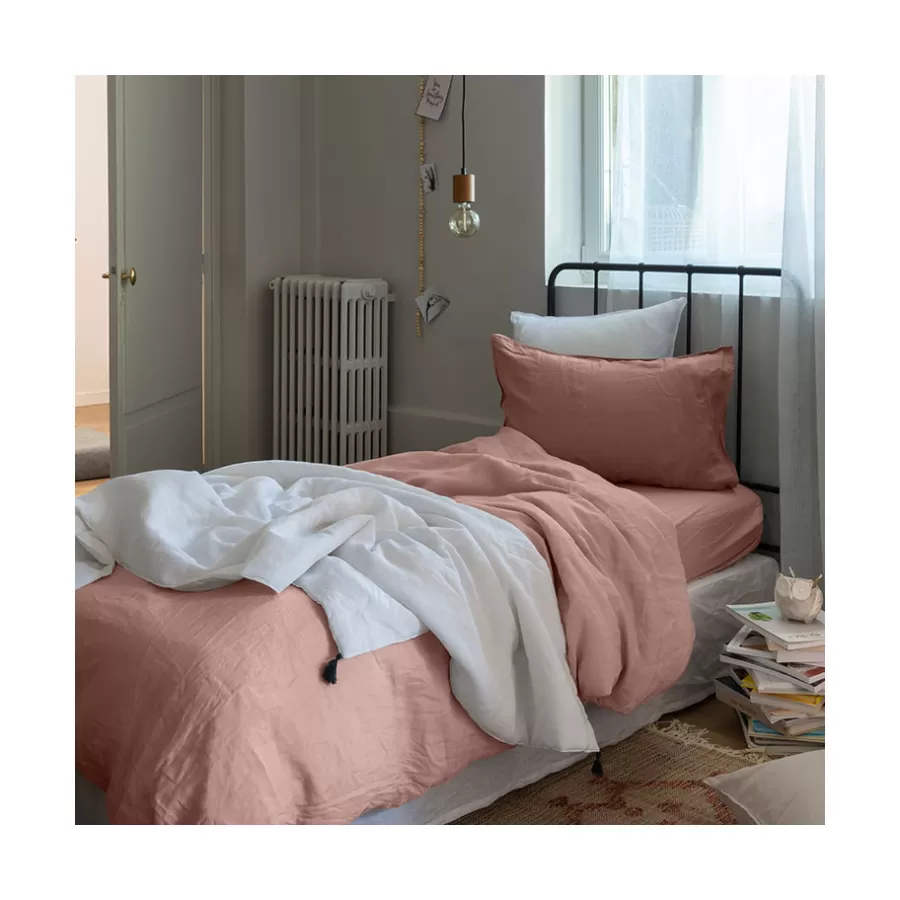 Carré Blanc Housses De Couette | Housse de couette enfant lin et coton lavé Songe rose cendré
