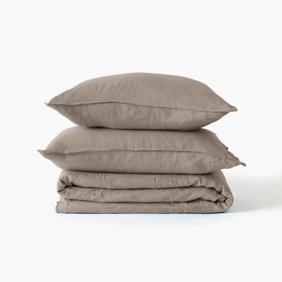 Carré Blanc Housses De Couette | Housse de couette enfant lin et coton lavé Songe taupe