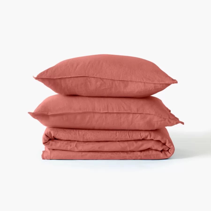 Carré Blanc Housses De Couette | Housse de couette enfant lin et coton lavé Songe terre cuite