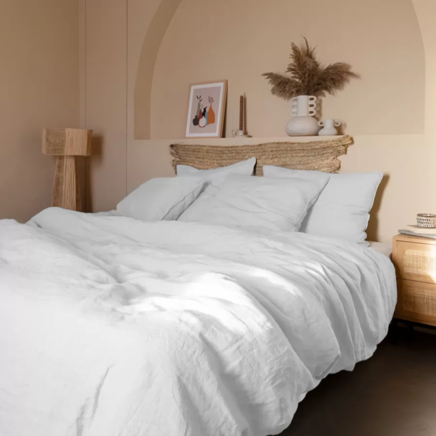 Carré Blanc Housses De Couette | Housse de couette lin et coton lavé Songe blanc