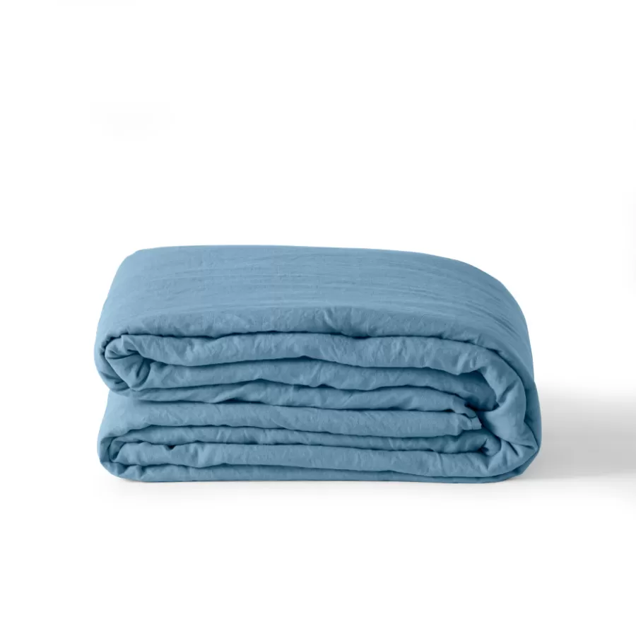 Carré Blanc Housses De Couette | Housse de couette lin et coton lavé Songe bleu baltique