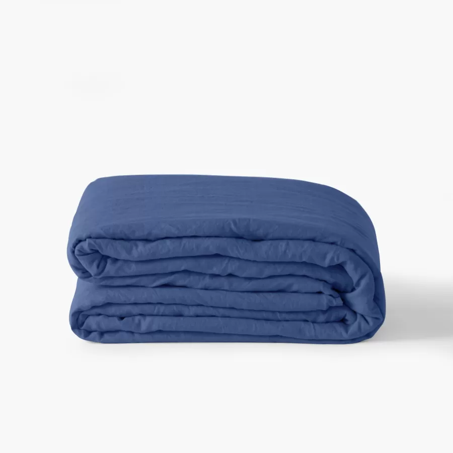 Carré Blanc Housses De Couette | Housse de couette lin et coton lavé Songe bleu de chine