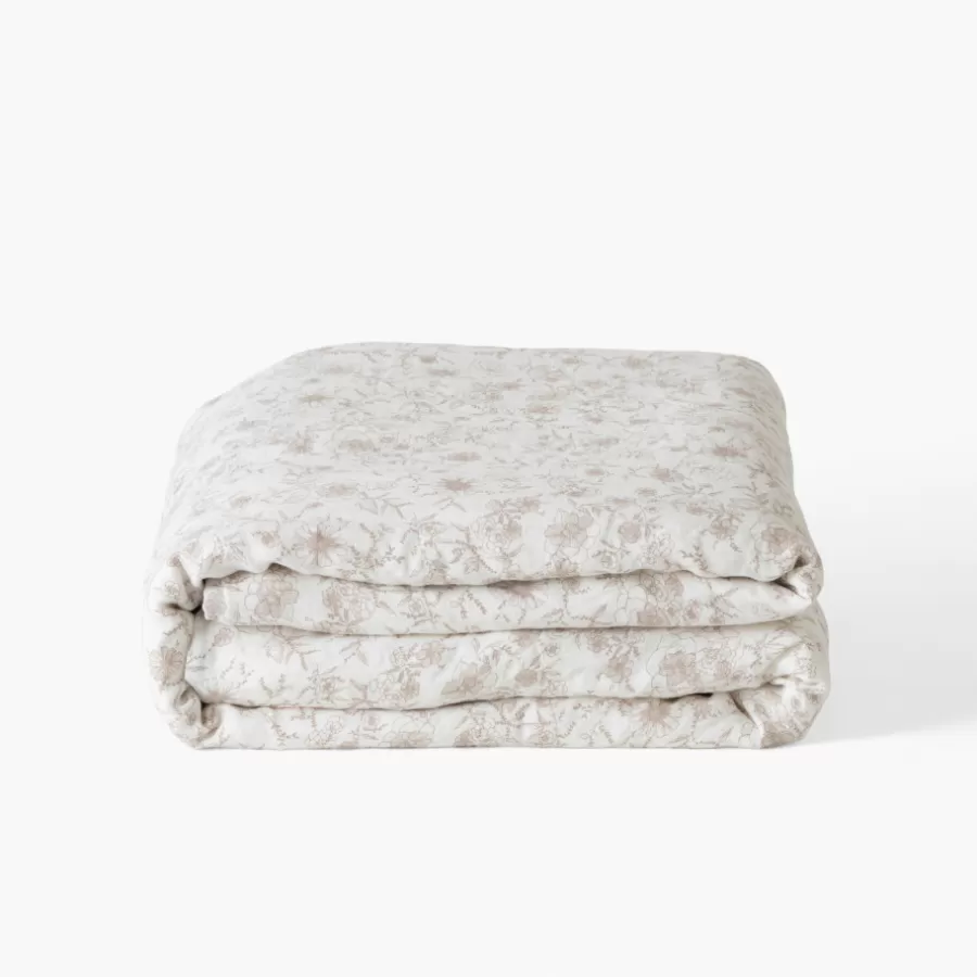 Carré Blanc Housses De Couette | Housse de couette lin et coton lavé Songe grège floral