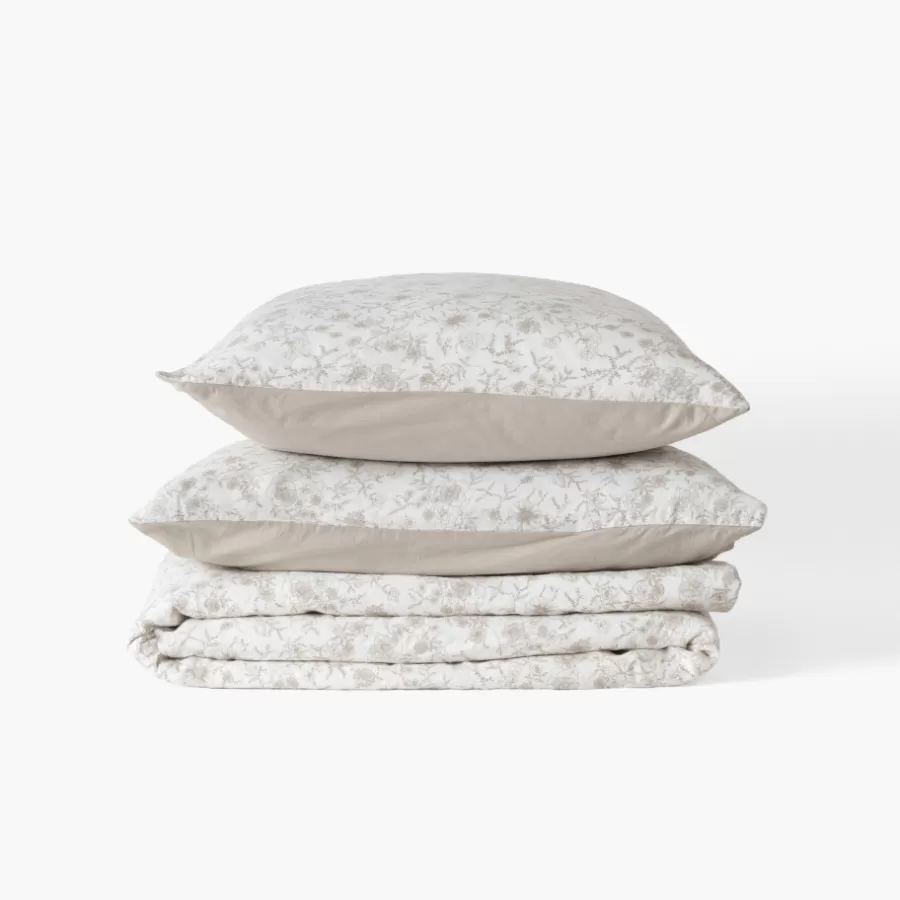 Carré Blanc Housses De Couette | Housse de couette lin et coton lavé Songe grège floral