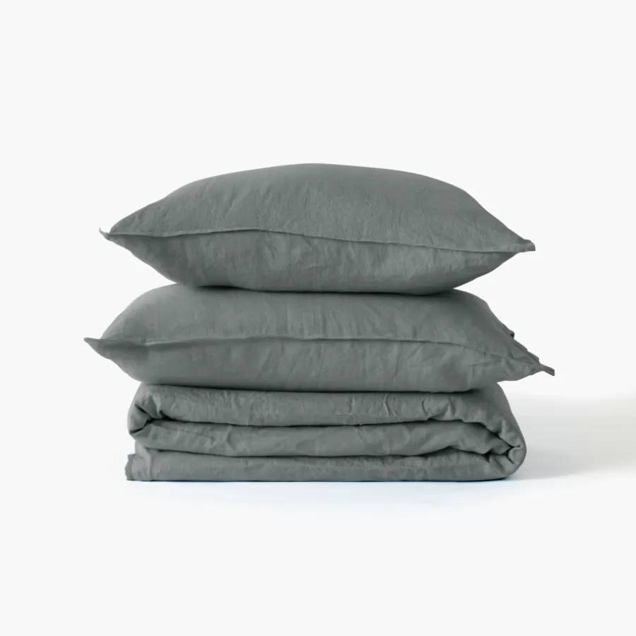 Carré Blanc Housses De Couette | Housse de couette lin et coton lavé Songe kaki cendré