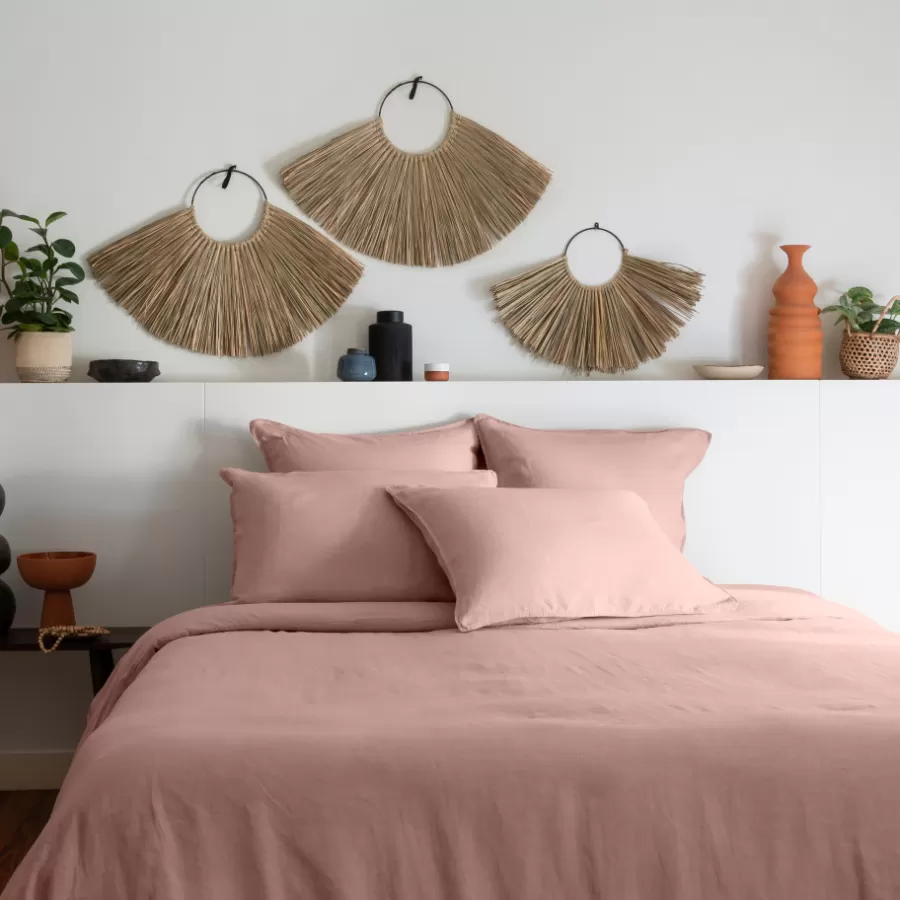 Carré Blanc Housses De Couette | Housse de couette lin et coton lavé Songe rose cendré