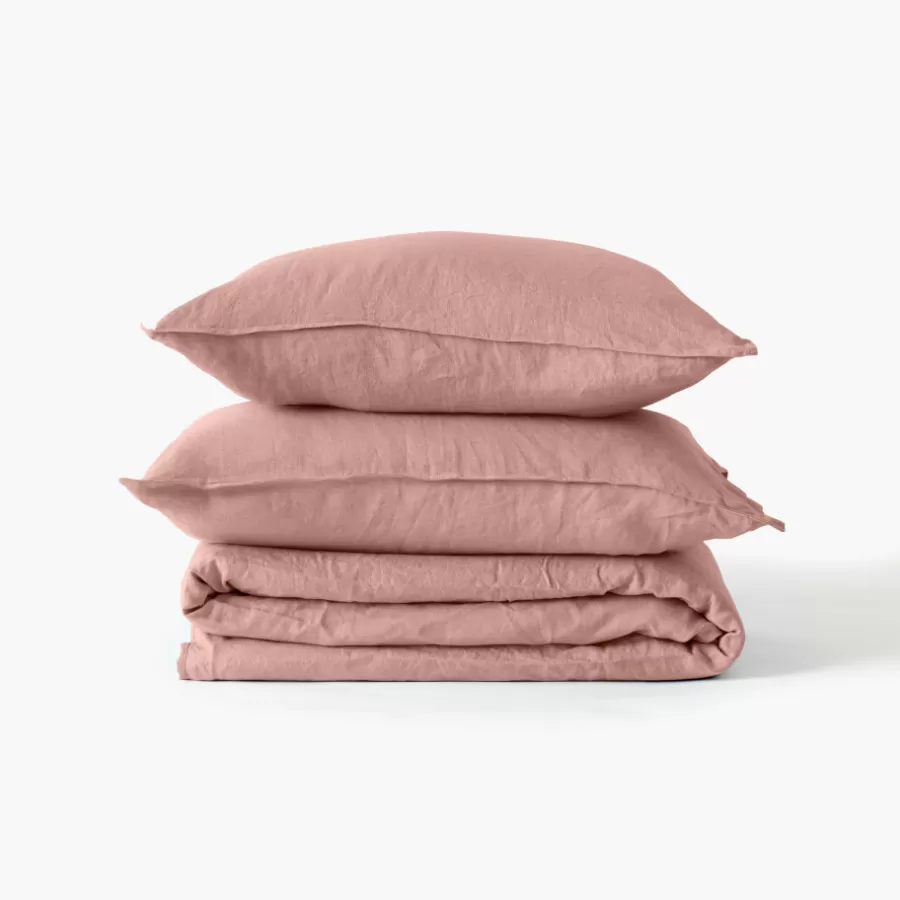 Carré Blanc Housses De Couette | Housse de couette lin et coton lavé Songe rose cendré