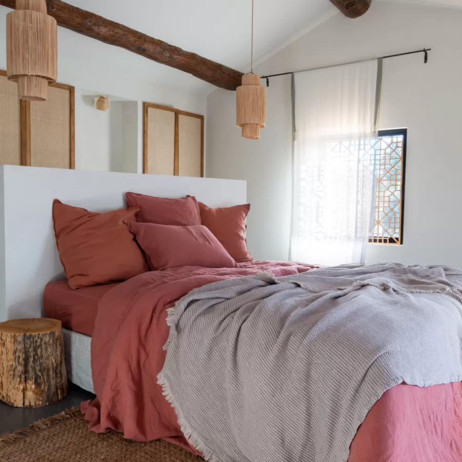 Carré Blanc Housses De Couette | Housse de couette lin et coton lavé Songe terre cuite