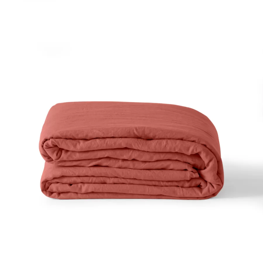 Carré Blanc Housses De Couette | Housse de couette lin et coton lavé Songe terre cuite
