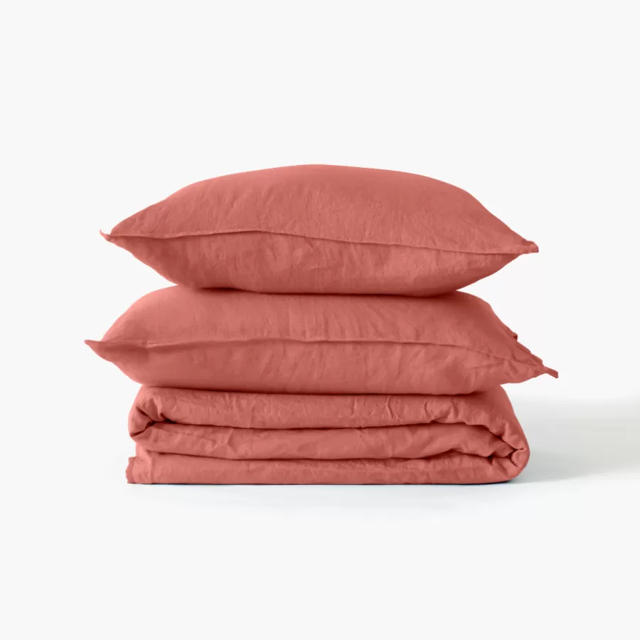 Carré Blanc Housses De Couette | Housse de couette lin et coton lavé Songe terre cuite