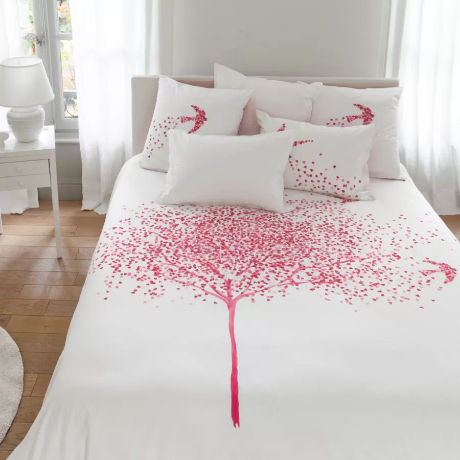 Carré Blanc Housses De Couette | Housse de couette percale de coton imprimée cœurs Mon cœur classique chic
