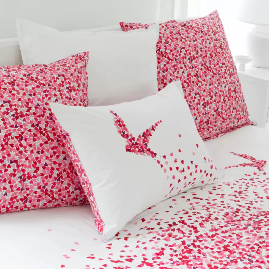 Carré Blanc Housses De Couette | Housse de couette percale de coton imprimée cœurs Mon cœur classique chic