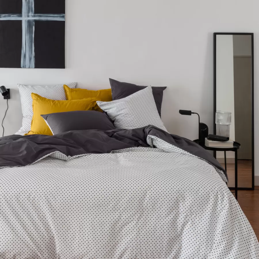 Carré Blanc Housses De Couette | Housse de couette percale de coton Neo anthracite géométrique