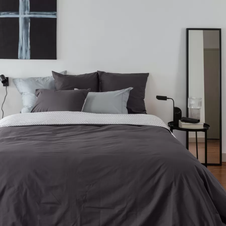 Carré Blanc Housses De Couette | Housse de couette percale de coton Neo anthracite géométrique